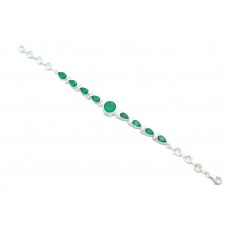 Handmade Fashion 925 Sterling Silver Natural Green Onyx Gemstone Bracelet 7.7"